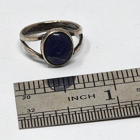 Antique Sterling Silver Size 4 Lapis Lazuli Ring - Picture 7 of 9